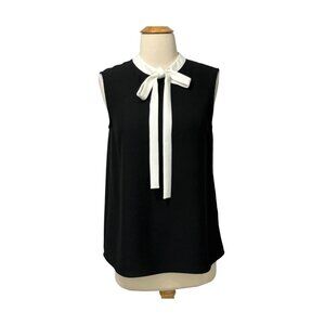 Ted Baker Black Sleeveless Blouse with Contrast White Tie Neck EUC Size 2 / US 6